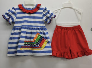 Banana Split School Days Applique Girls Short Set (STHE)