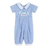 Lil Cactus Light Blue Gingham Peek-a-Boo Easter Bunny Collared Romper