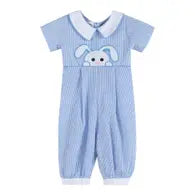 Lil Cactus Light Blue Gingham Peek-a-Boo Easter Bunny Collared Romper (HE)