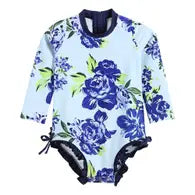 Lil Cactus Blue Rose Long Sleeve Ruffle Swimsuit