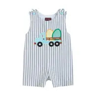 Lil Cactus Gray Striped Easter Egg Truck Shortalls