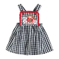 Lil Cactus Black Gingham Barn Scene Applique Jumper Dress