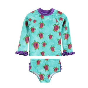 Lil Cactus Turquoise Turtle Ruffle Rashguard 2 pc Set