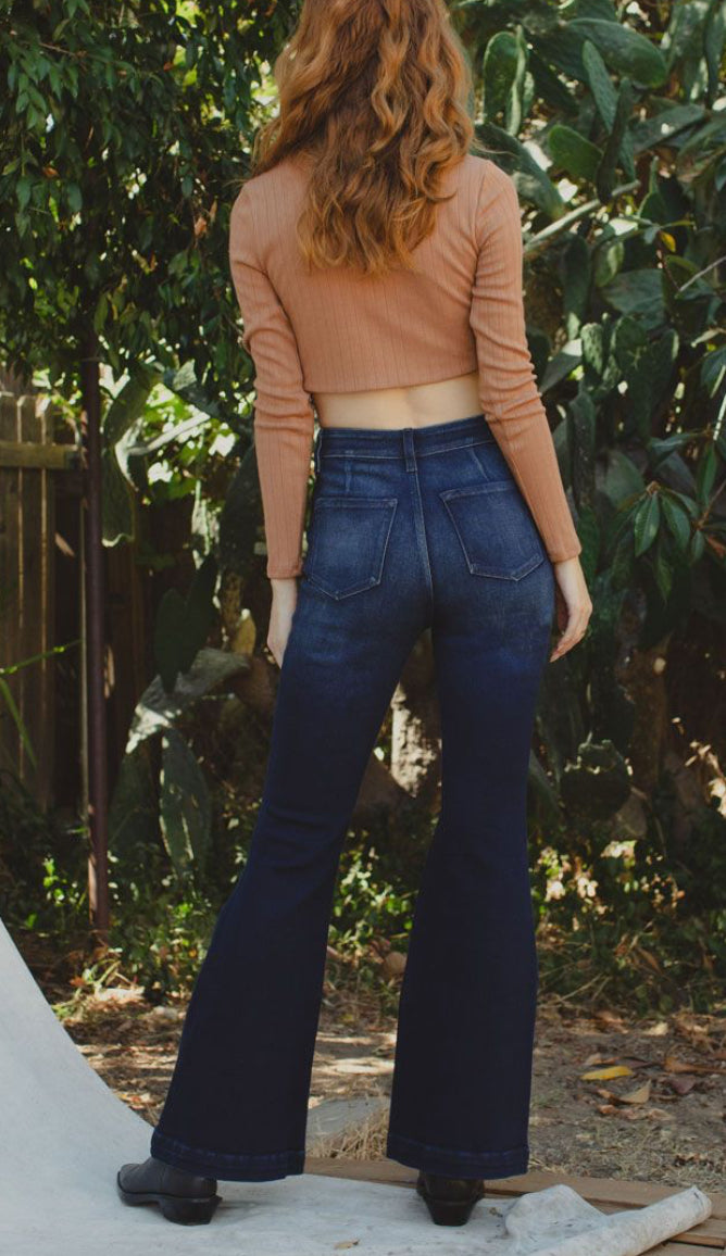 KanCan HIGH RISE BUTTON DOWN TROUSER FLARE