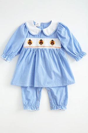 Honey Dew Blue Plaid Turkey Smocked Pant Set