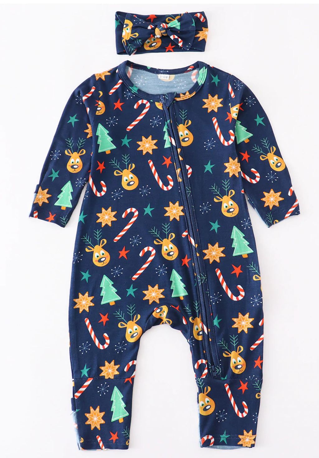 Honeydew Navy Christmas Eve 2 Way Zipper Footie (HE)