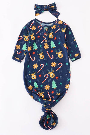 Honeydew Navy Christmas Eve 2 Way Zipper Footie (HE)