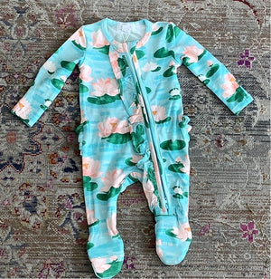 Angel Dear 2 Way Ruffle Zipper Footie Lily Pads/Blue