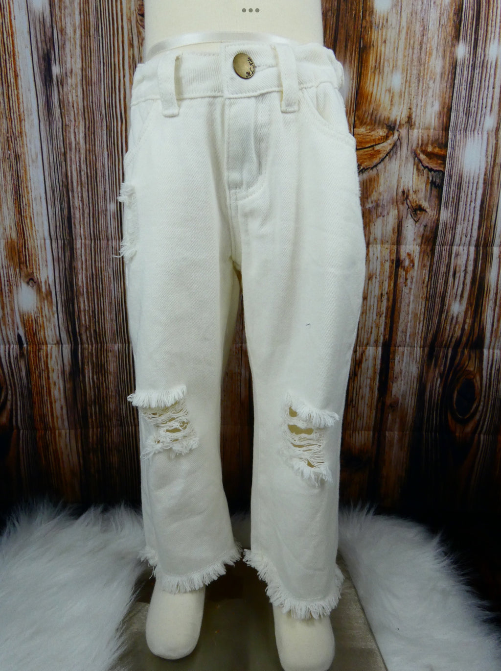 ML Kids White Cropped Distressed Jeans(STHE)