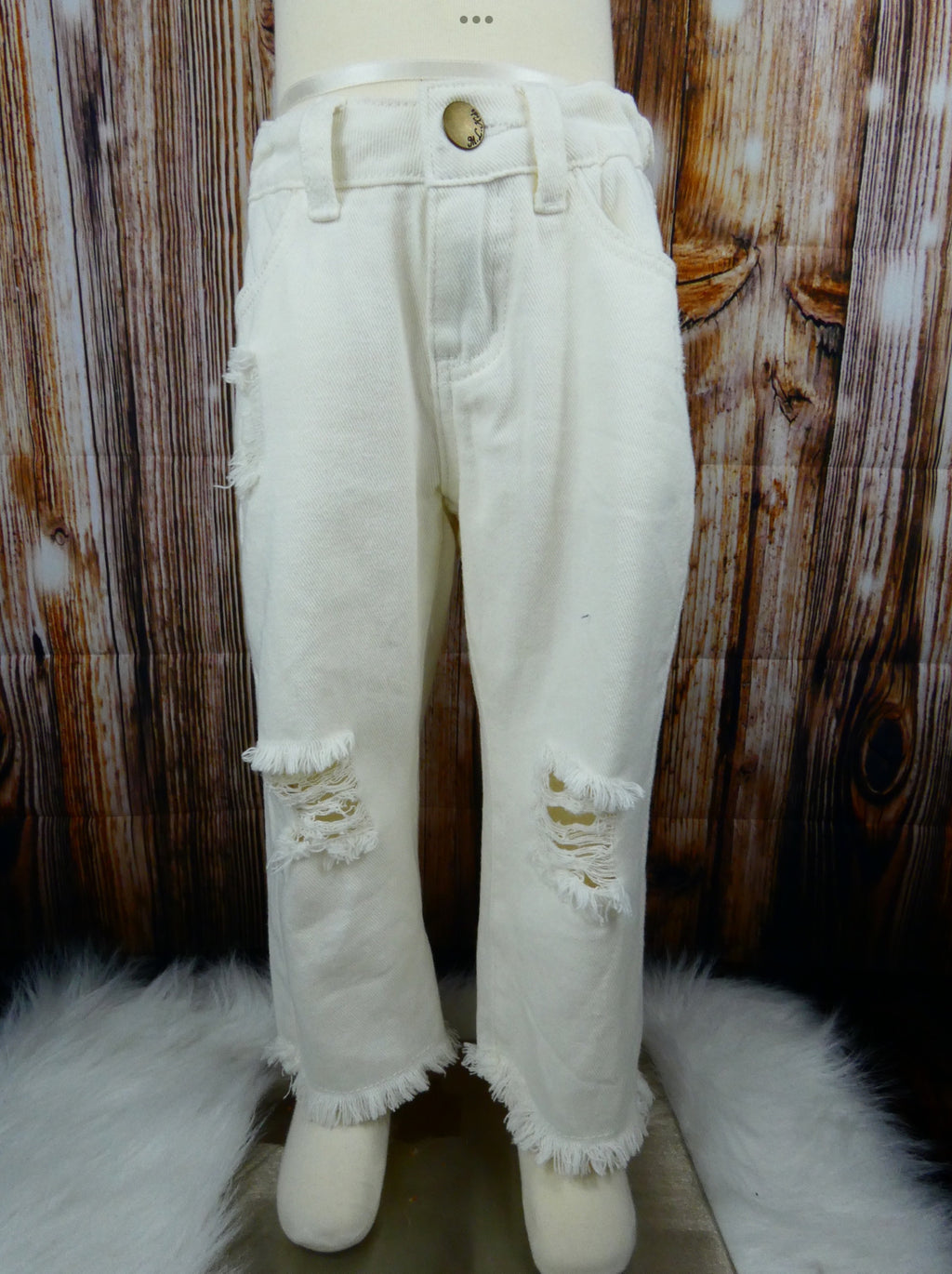 ML Kids White Cropped Distressed Jeans