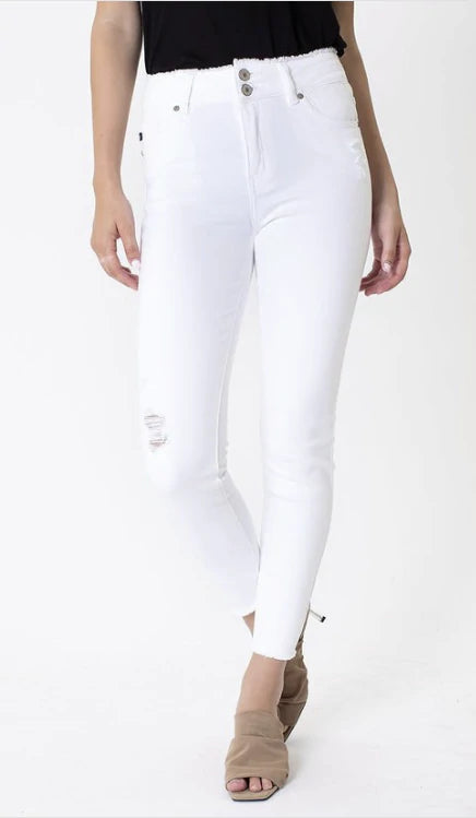 KanCan White High rise double detail ankle skinny