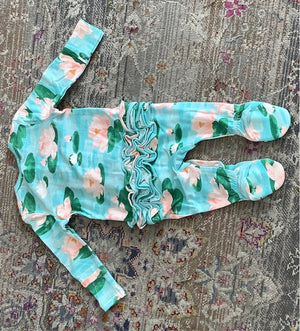 Angel Dear 2 Way Ruffle Zipper Footie Lily Pads/Blue