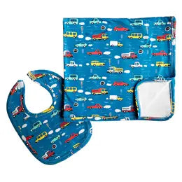Ann Loren Boys Car & Truck Bib and Blanket Set (HE)