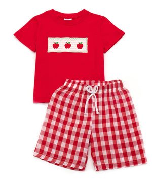 Honeydew Back to School Apple Smocked Plaid Shorts Set