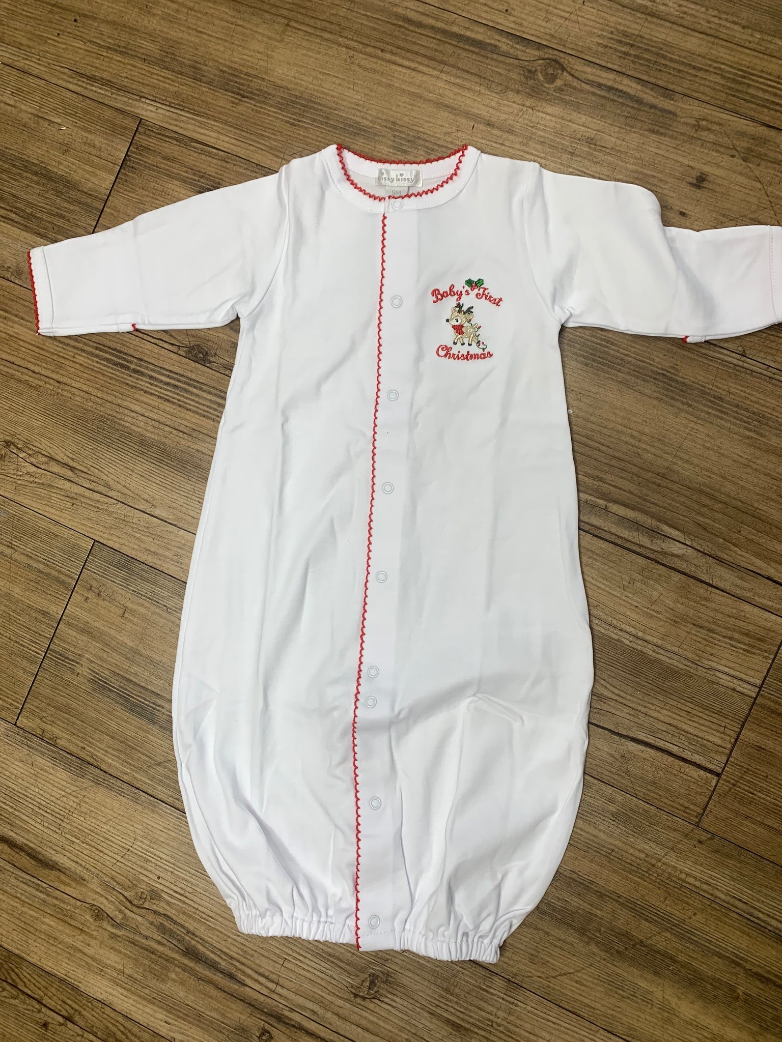 Kissy Kissy | Soft Prima Cotton | Baby's First Christmas Conv. Gown | Size: Small Kissy Kissy | Soft Prima Cotton | Baby's First Christmas Conv. Gown | Size: Small