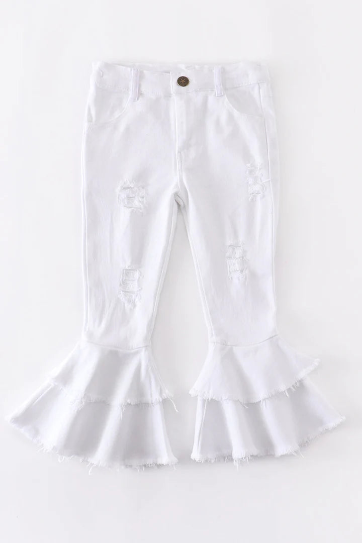Honeydew White Double Layered Frayed Bell Bottoms Jeans