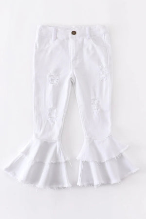 Honeydew White Double Layered Frayed Bell Bottoms Jeans