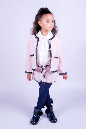 Beau Kids Girls Pink and Navy Tweed Set