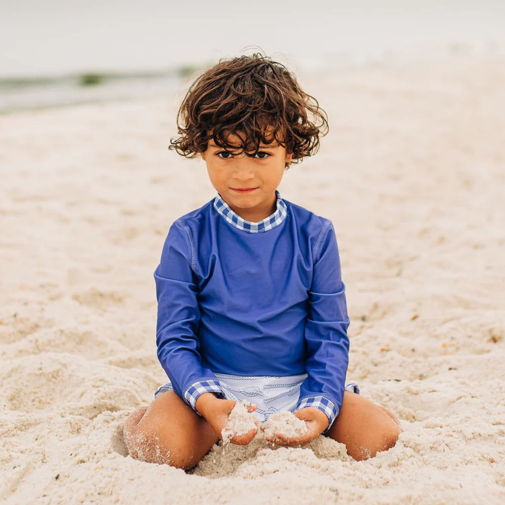 Sugar Bee Boys Nautical Blue Gingham Rash Guard (STHE)