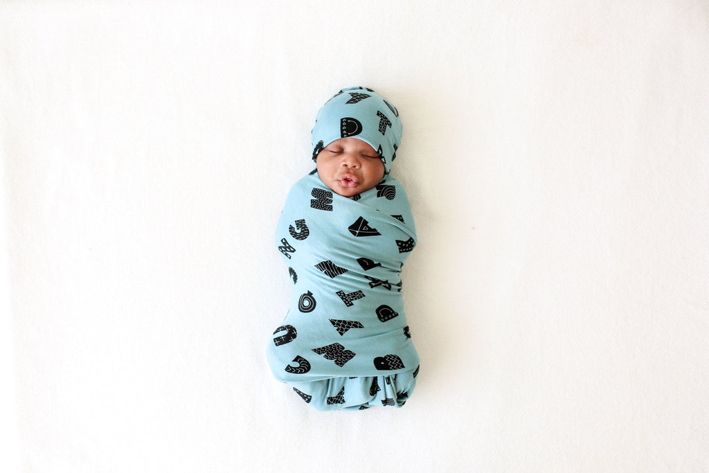 Posh Peanut Alpha Bamboo Swaddle and Beanie Set (STHE)