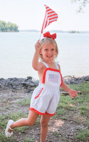 Banana Split ss23-257 American Flag Girls Romper (STHE)