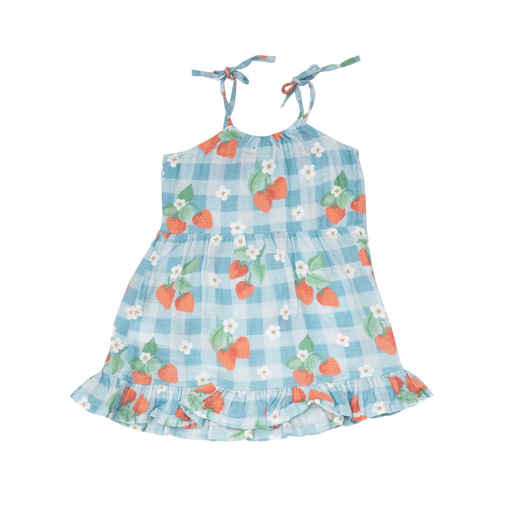 Angel Dear Strawberry Gingham Muslin Twirly Tank Dress (STHE)